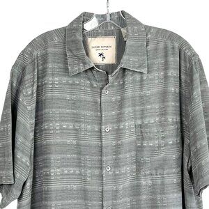 Island Republic Mens Shirt Sz XXL Short Sleeve Button Up Gray Stripes 100% Silk